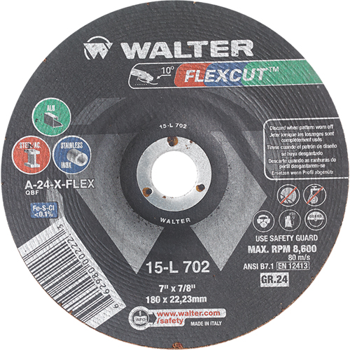 Flexcut Depressed Centre Grinding Wheels, 7", 24 Grit, Aluminum Oxide, 7/8", 8600 RPM, Type 29 Distribution Industrielle GC