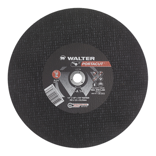 Meule &agrave; tronçonner rapide en acier inoxydable Portacut, 14" x 1/8", Arbre de 7/8", Type 1, Oxyde d'aluminium, 5400 Tr/min Distribution Industrielle GC