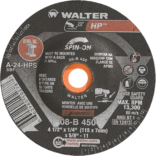 HP Spin-On Grinding Wheel, 4-1/2" x 1/4", 5/8"-11 Arbor, Type 27S Distribution Industrielle GC
