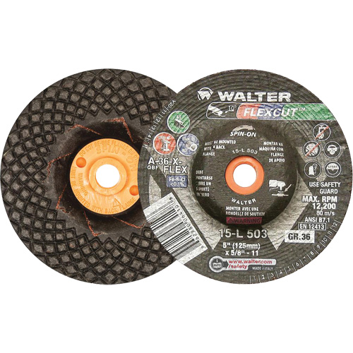 Flexcut Depressed Centre Grinding Wheels, 5", 36 Grit, Aluminum Oxide, 5/8"-11, 12200 RPM, Type 29 Distribution Industrielle GC