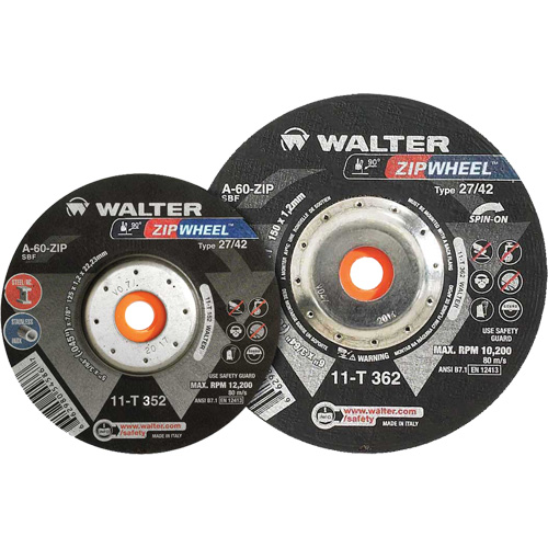 Meules &agrave; tronçonner renforc&eacute;es Zipcut vissables pour scies circulaires, 5" x 7/8", Arbre de 5/8"-11, Type 27, Oxyde d'aluminium, 12 200 Tr/min Distribution Industrielle GC