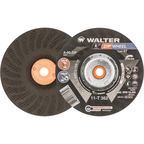 Spin-On Zipcut Right Angle Grinder Reinforced Cut-Off Wheels, 6" x 7/8", 5/8"-11 Arbor, Type 27, Aluminum Oxide, 10200 RPM Distribution Industrielle GC
