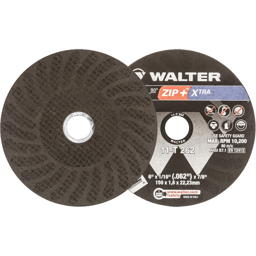 Meules &agrave; tronçonner renforc&eacute;es Zip+ pour meuleuse &agrave; angle droit, 6" x 1/16", Arbre de 7/8", Type 1, Oxyde d'aluminium, 10 200 Tr/min Distribution Industrielle GC