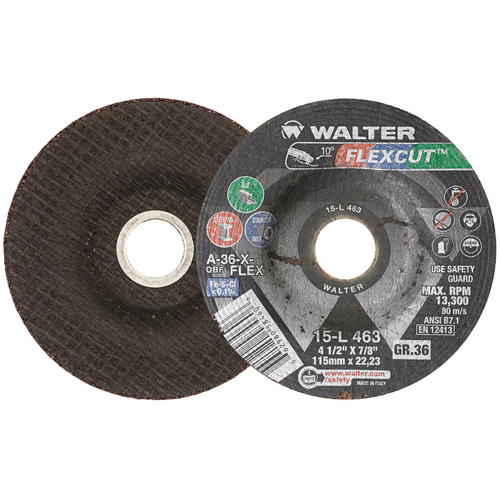 FLEXCUT Grinding Wheel, 4-1/2", 36 Grit, Aluminum Oxide, 7/8", 13300 RPM, Type 29 Distribution Industrielle GC