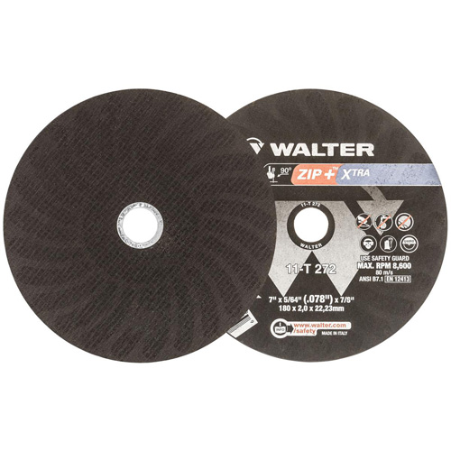 Meule &agrave; tronçonner pour usage intensif Zip+Xtra, 7" x 5/64", Arbre de 7/8", Type 1, Oxyde d'aluminium, 8600 Tr/min Distribution Industrielle GC