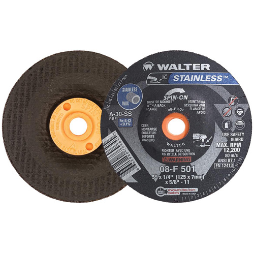 STAINLESS Grinding Wheel, 5" x 1/4", 5/8"-11 Arbor, Aluminum Oxide, Type 28S Distribution Industrielle GC