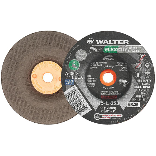 Meule FLEXCUT MILL SCALE, 5", 36 Grain, Oxyde d'aluminium, 5/8"-11, 12 200 Tr/min, Type 29 Distribution Industrielle GC