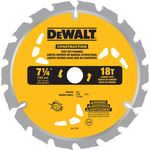 Lame de scie &agrave; pointes au carbure pour coupe rapide, 7-1/4", 18 dents, Pour Bois Distribution Industrielle GC