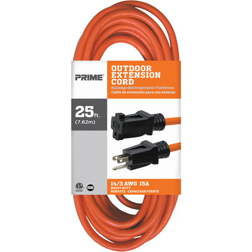 Vinyl Extension Cord, Outdoor, SJTW, 14/3 AWG, 15 A, 25' Distribution Industrielle GC
