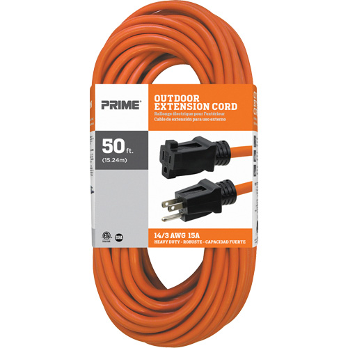 Vinyl Extension Cord, Outdoor, SJTW, 14/3 AWG, 15 A, 50' Distribution Industrielle GC