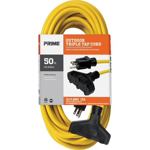 Vinyl Extension Cord, Outdoor, SJTW, 12/3 AWG, 15 A, 3 Outlet(s), 50' Distribution Industrielle GC