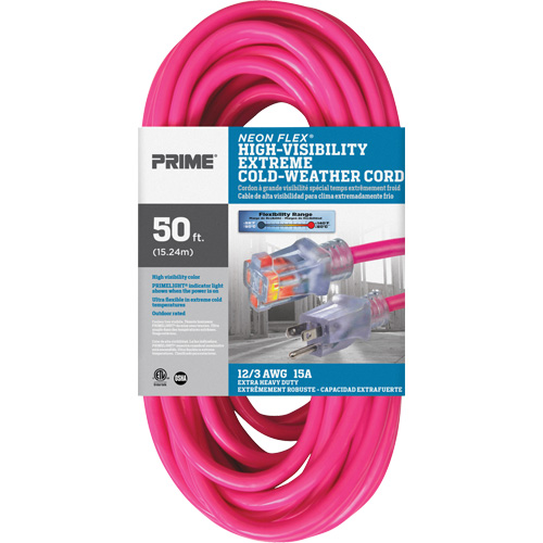 Cordon rallonge haute visibilit&eacute; Neon Flex, Ext&eacute;rieur, SJTW, AWG 12/3, 15 A, 50' Distribution Industrielle GC