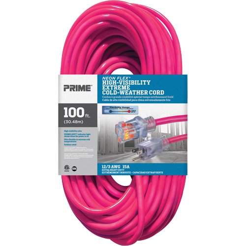Cordon rallonge haute visibilit&eacute; Neon Flex, Ext&eacute;rieur, SJTW, AWG 12/3, 15 A, 100' Distribution Industrielle GC