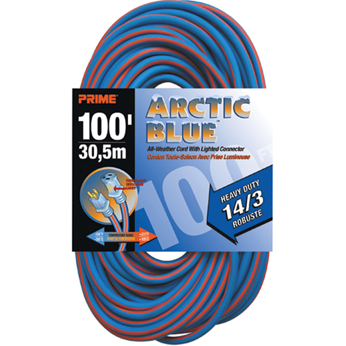 Cordon rallonge Arctic Blue, Toutes saisons, SJEOW, AWG 14/3, 13 A, 100' Distribution Industrielle GC