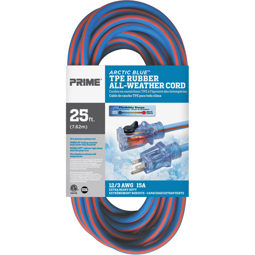Cordon rallonge verrouillable toute saison en caoutchouc TPE Arctic Blue, Toutes saisons, SJEOW, AWG 12/3, 15 A, 25' Distribution Industrielle GC