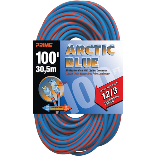 Cordon rallonge verrouillable toute saison en caoutchouc TPE Arctic Blue, Toutes saisons, SJEOW, AWG 12/3, 15 A, 100' Distribution Industrielle GC