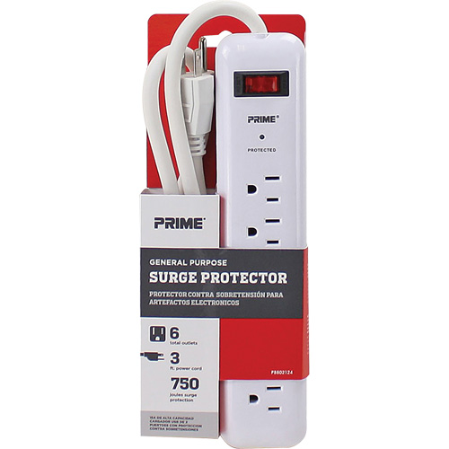 Protecteurs de surtension, 6 Prises, 750 J, 1875, Cordon 3' Distribution Industrielle GC