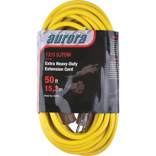 Cordon rallonge en vinyle avec indicateur lumineux, Ext&eacute;rieur, SJTOW, AWG 12/3, 15 A, 50' Distribution Industrielle GC