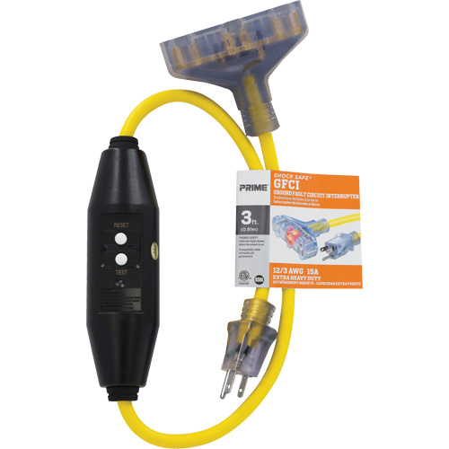 Adaptateurs pour disjoncteurs de fuite &agrave; la terre &agrave; trois prises Shocksafe, 125 V, 15 A, Cordon de 3' Distribution Industrielle GC