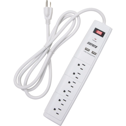 Limiteur de surtension avec chargeur USB, 6 Prises, 1200 J, 1875 W, Cordon 6' Distribution Industrielle GC