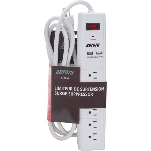 Limiteur de surtension avec chargeur USB, 6 Prises, 1200 J, 1875 W, Cordon 6' Distribution Industrielle GC