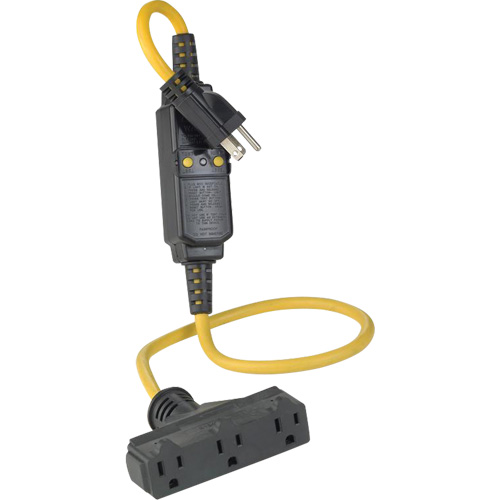 Rallonge et connecteur DDFT en ligne &agrave; trois branchements, 120 V, 15 A, Cordon de 3' Distribution Industrielle GC