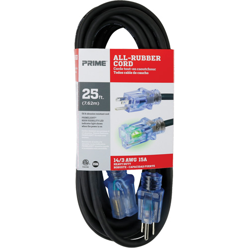 Cordon rallonge All-Rubber, Ext&eacute;rieur, SJOOW, AWG 14/3, 15 A, 25' Distribution Industrielle GC