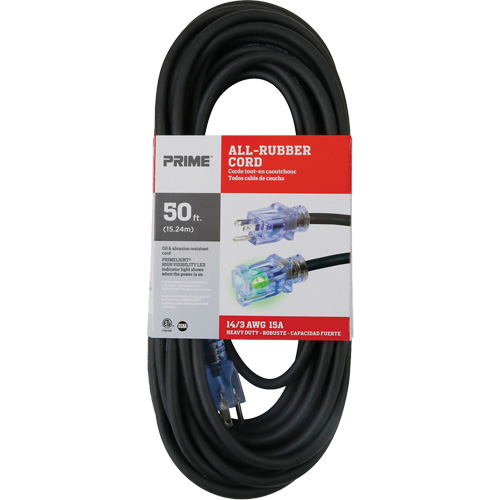 Cordon rallonge All-Rubber, Ext&eacute;rieur, SJOOW, AWG 14/3, 15 A, 50' Distribution Industrielle GC