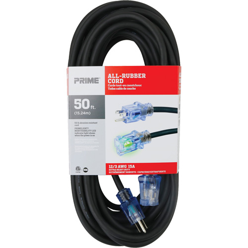 Cordon rallonge All-Rubber, Ext&eacute;rieur, SJOOW, AWG 12/3, 15 A, 50' Distribution Industrielle GC