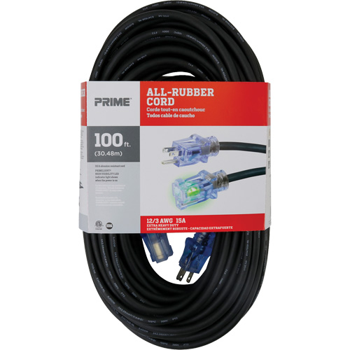 Cordon rallonge All-Rubber, Ext&eacute;rieur, SJOOW, AWG 12/3, 15 A, 100' Distribution Industrielle GC