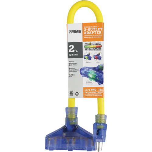 Adaptateur avec d&eacute;tection visuelle de lamp&eacute;rage, Ext&eacute;rieur, AWG 12/3, 15 A, 3 prise(s), 2' Distribution Industrielle GC