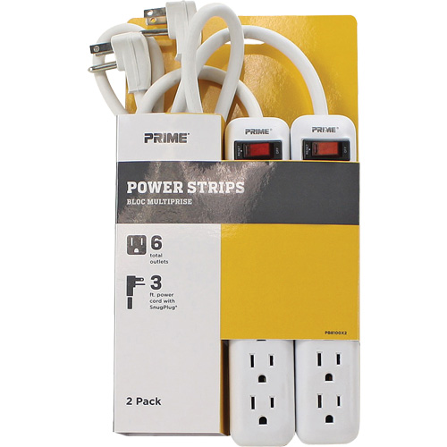 Power Strip 2-Pack, 6 Outlet(s), 3', 15 A, 1875 W, 125 V Distribution Industrielle GC