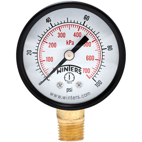 Manom&egrave;tre &eacute;conomique,  2", 0 - 100 psi, Fixation inf&eacute;rieure, Analogique Distribution Industrielle GC