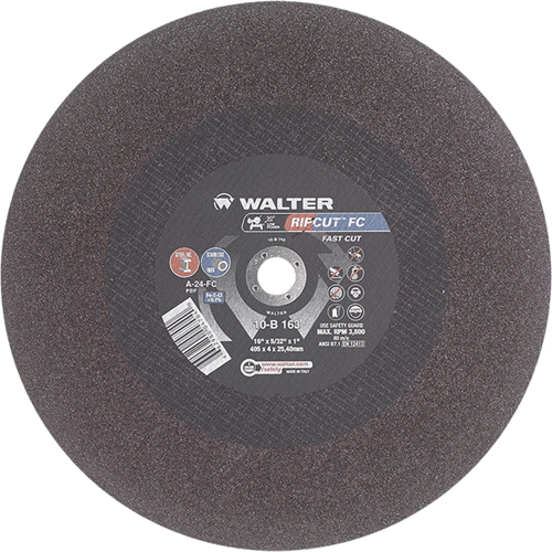 Meule &agrave; tronçonner Ripcut II pour la coupe de l'acier inoxydable et l'acier sur scies fixes, 16" x 5/32", Arbre de 1", Type 1, Oxyde d'aluminium, 3800 Tr/min Distribution Industrielle GC