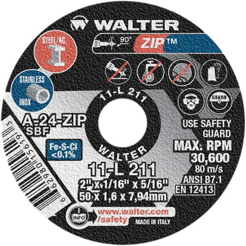 Zip Cut-Off Wheel, 2" x 1/16", 5/16" Arbor, Type 1, Aluminum Oxide, 5100 RPM Distribution Industrielle GC