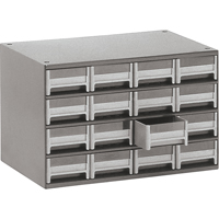 Casiers modulaires pour pi&egrave;ces, Acier, 16 tiroirs, 17" x 10-9/16" x 2-1/8", Gris Distribution Industrielle GC