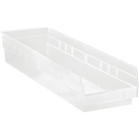 Bacs de rangement pour tablettes, 6-5/8" la x 4" H x 23-5/8" p, Transparent, Capacit&eacute; 50 lb Distribution Industrielle GC