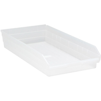 Bacs de rangement pour tablettes, 11-1/8" la x 4" H x 23-5/8" p, Transparent, Capacit&eacute; 50 lb Distribution Industrielle GC