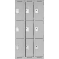 Clean Line Lockers, 3 -tier, Bank of 3, 36" x 18" x 72", Steel, Grey, Rivet (Assembled) Distribution Industrielle GC