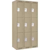Clean Line Lockers, 3 -tier, Bank of 3, 36" x 18" x 72", Steel, Beige, Rivet (Assembled) Distribution Industrielle GC
