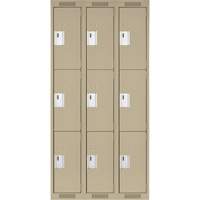 Clean Line Lockers, 3 -tier, Bank of 3, 36" x 18" x 72", Steel, Beige, Rivet (Assembled) Distribution Industrielle GC