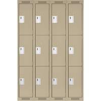Casiers Clean Line, 3 niveaux, Bloc de 4, 48" x 18" x 72", Acier, Beige, Rivet (assembl&eacute;) Distribution Industrielle GC