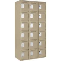 Clean Line Lockerette, 6 -tier, Bank of 3, 36" x 18" x 72", Steel, Beige, Rivet (Assembled) Distribution Industrielle GC