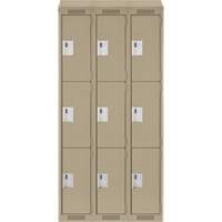 Casiers Clean Line, 3 niveaux, Bloc de 3, 36" x 18" x 78", Acier, Beige, Rivet (assembl&eacute;) Distribution Industrielle GC