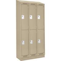 Casiers Clean Line, 2 niveaux, Bloc de 3, 36" x 18" x 82", Acier, Beige, Rivet (assembl&eacute;) Distribution Industrielle GC