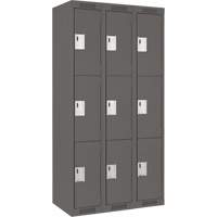 Clean Line Lockers, 3 -tier, Bank of 3, 36" x 18" x 72", Steel, Charcoal, Rivet (Assembled) Distribution Industrielle GC