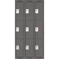 Clean Line Lockers, 3 -tier, Bank of 3, 36" x 18" x 72", Steel, Charcoal, Rivet (Assembled) Distribution Industrielle GC