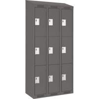 Clean Line Lockers, 3 -tier, Bank of 3, 36" x 18" x 78", Steel, Charcoal, Rivet (Assembled) Distribution Industrielle GC