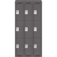 Clean Line Lockers, 3 -tier, Bank of 3, 36" x 18" x 78", Steel, Charcoal, Rivet (Assembled) Distribution Industrielle GC
