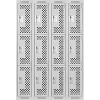 Clean Line Lockers, 3 -tier, Bank of 4, 48" x 12" x 72", Steel, Grey, Rivet (Assembled), Perforated Distribution Industrielle GC